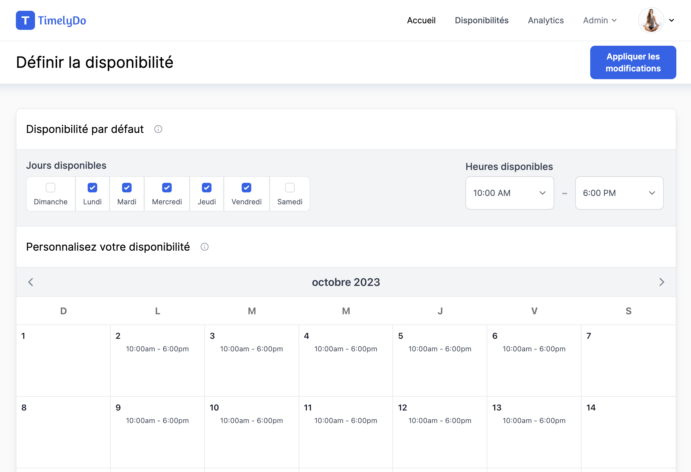 Disponibilité Personnalisée